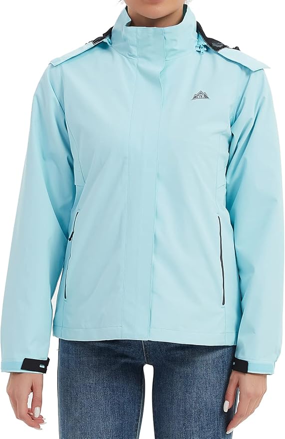 MOERDENG Women's Waterproof Rain Jacket Lightweight Raincoat Hooded Hiking Jacket Softshell Windbreaker