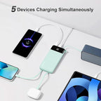 Power Bank 10000mAh Portable Charger with 4 Built-in Cables, Type-C in & Out Phone Charger, External Battery Charger Pack & Travel Essential for iPhone 16/15/14, Samsung, iPad, Android