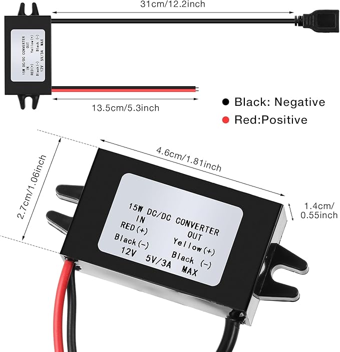 Weewooday 16 Pieces 12v to 5v Dc Converter Buck Module USB Output Power Adapter Dc Car Power Converter Regulator