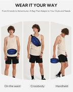 WATERFLY Fanny Pack Waist Bag: Large RFID Blocking Crossbody Bags with Multi-Pockets, Breathable Casual Anti-Theft Hip Pouch for Women Men Traveling Walking Hiking-Navy Blue