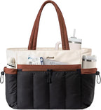 LOVEVOOK Puffer Bag for Women, Ultra-Lightweight Work Tote with Organized Compartments, 15.6/17.3“, Travel Carry-on & Gym Bag
