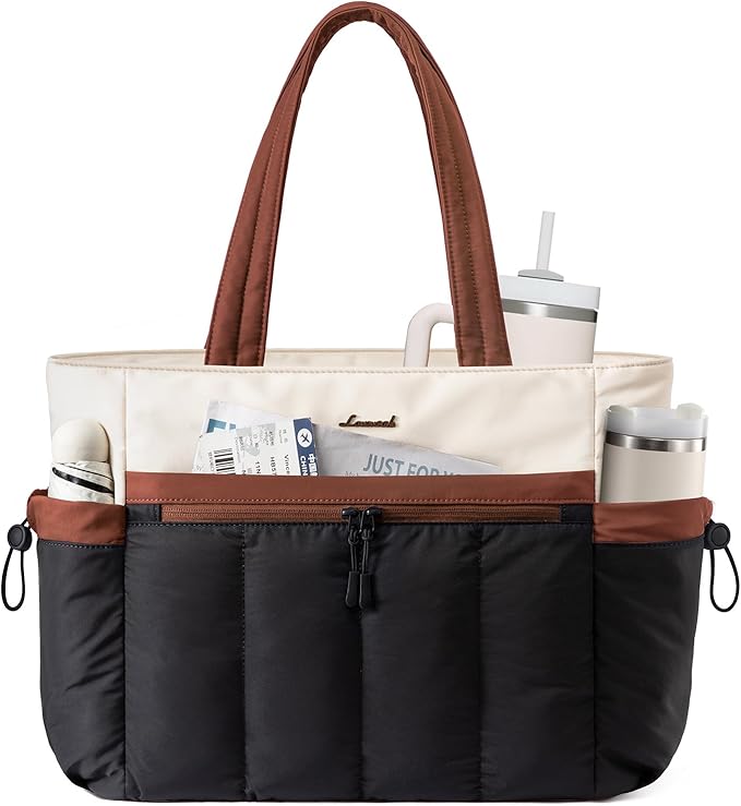 LOVEVOOK Puffer Bag for Women, Ultra-Lightweight Work Tote with Organized Compartments, 15.6/17.3“, Travel Carry-on & Gym Bag