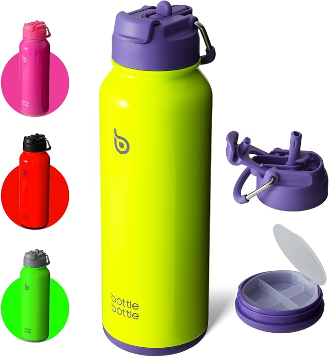BOTTLE BOTTLE 40 oz sports water bottle stainless steel insulated water bottle with straw and pills holder