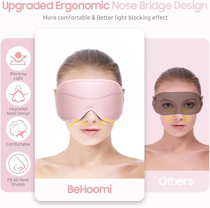Sleep Mask, Premium Eye Mask for Sleeping, Total Blackout, Super Soft Comfort, Adjustable Fit, Upgraded 3D Ergonomic Designed Sleeping Mask for Home, Office, Travel, Meditation, Yoga, Pink