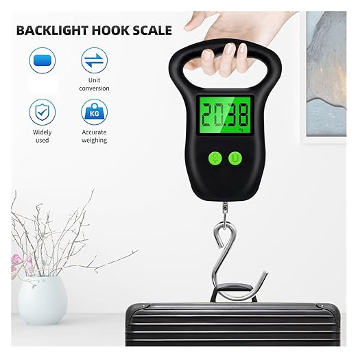 Portable Hand Held Digital Luggage Scale, 50kg/10g Hanging Scale with Hook and Measuring Tape – for Travel, Fish, and Parcels(Small Hook)