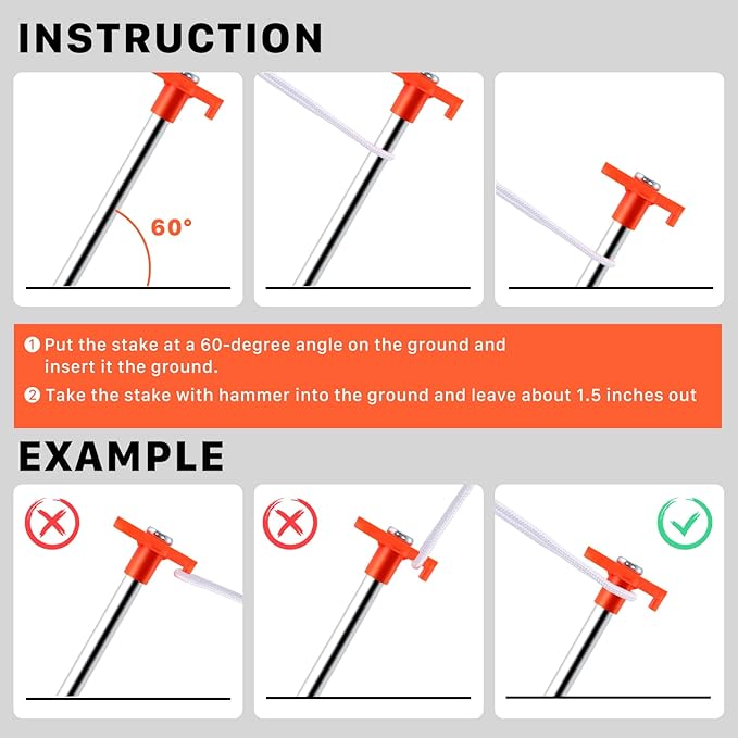 Tent Stakes,20 Pack Non-Rust Camping Family Tent Pop Up Tent Stakes,Heavy Duty Metal Tent Pegs,Steel Ground Stakes,Camping Stakes Canopy Stakes for Outdoor Camping Canopy and Tarp,with 8x10FT Ropes