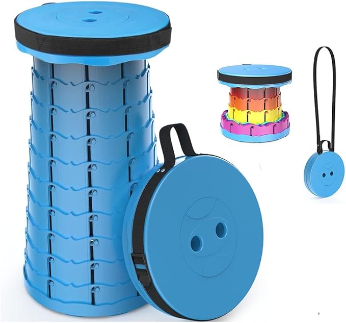 WESAPPINC Upgraded Collapsible Stool, Lightweight & Sturdy,Max 400lbs Portable Retractable Telescoping Stool Foldable Camping Stool for Adults Outdoor Hiking Garden BBQ Fishing (Blue)