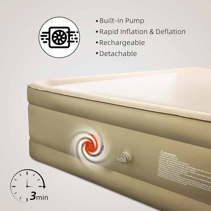 King Air Mattress with USB Rechargeable Built-in Pump, Wireless Inflatable Airbed, FlexWeave Tech for 1100 lbs Enhanced Support, Portable for Home & Camping, Leak Proof Design, Carry Bag