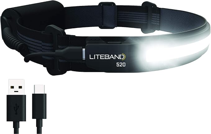 LED Headlamp Liteband Lightweight ACTIV 520 Lumen Bright Head Lamp, Powerful High Rechargeable Battery Powered Headlamps, Camping, Running, Hard Hat Light, Best Rated For Forehead Flashlight, Night