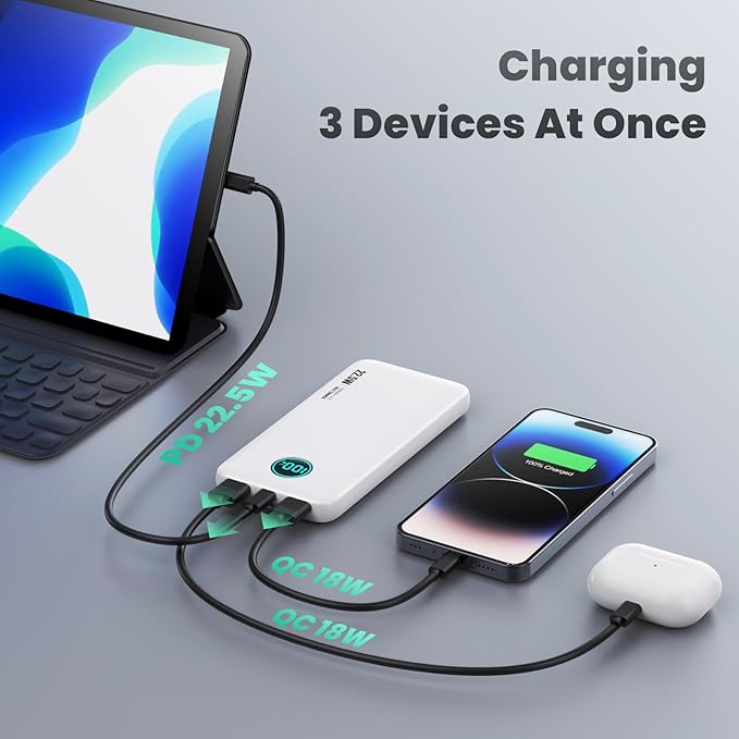 Portable Charger 10800mah,Slim 22.5W LCD Display Power Bank, Dual QC 4.0 PD Fast Charging Battery Pack, Phone Charger Compatible With iPhone 15/15 Plus/15 Pro/15 Pro Max/Android Phone/Samsung Galaxy