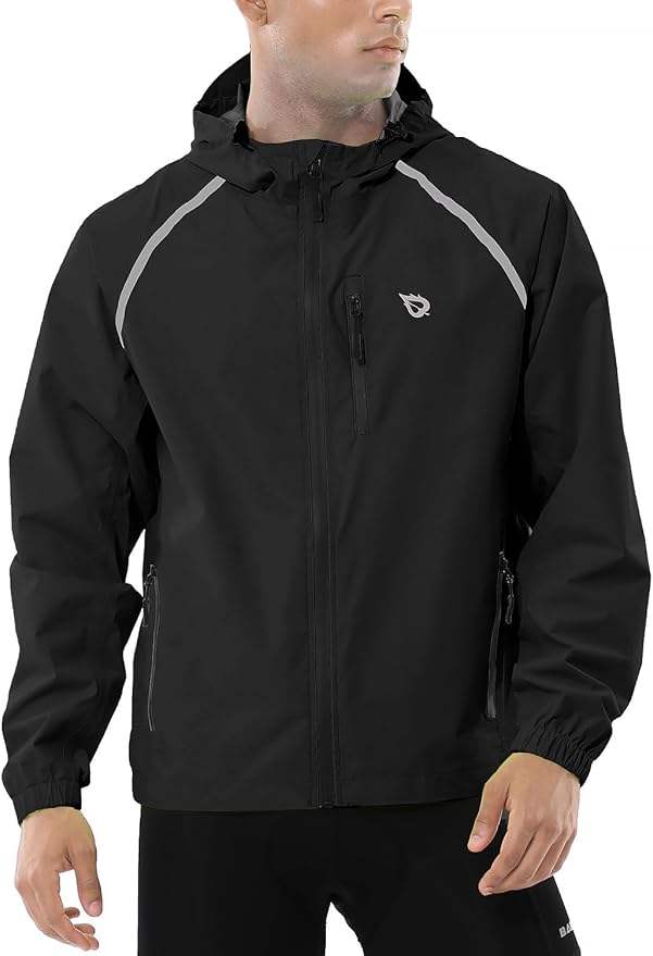 baleaf Men's Rain Jacket Waterproof Windbreaker Raincoat Running Cycling Hiking Gear Hood Lightweight Reflective Packable