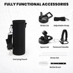 Insulated Water Bottle 20 oz, Triple Wall Vacuum Stainless Steel (Cold for 48 Hrs), Leak Proof & Non-BPA, Kids Water Bottle Jug for School with Straw Spout Lids, Magic Black