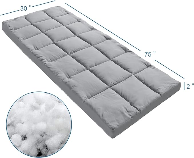 SPRINGSPIRIT Cot Mattress Topper (Improved Thickness), Foam Quilted Pads for Camping, Soft Comfortable Sleeping Cot Mattress Pad Only, Camping Pad 75"x30" for Camp Cot/Rv Bunk/Narrow Twin Beds, Navy