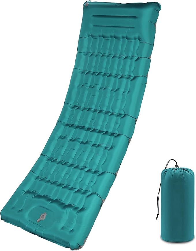 Camping Sleeping Pad with Pillow: Extra Thick 4.7 Inch Ultra-Light Self Inflating Air Mattress, Portable Comfortable Extendable Inflatable Sleep Mat for Car Traveling and Hiking (Peacock Blue)