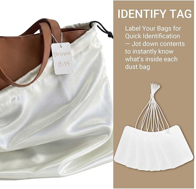 Q&J Fabric Co. 6 Pack Satin Dust Bag 19.7x23.6 inch Beige 100% Polyester Silk Bag Purse Dust Bag Shoe Bags for Closet Purse Protector Bag Dust Covers for Purses
