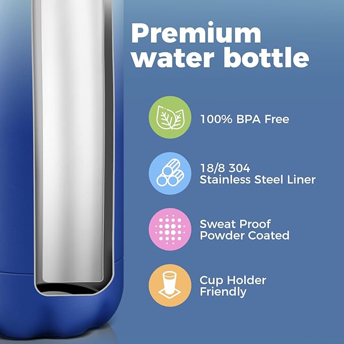 Volhoply 25oz Insulated Water Bottles 1/2/4 Pack, Double Wall Stainless Steel Vacuum Flask Keeps Cold & Hot, BPA Free Leakproof Bottle (Green Blue,2 Pack)