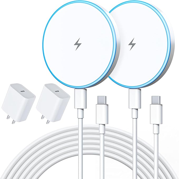2Pack MagSafe Magnetic Wireless Charger for iPhone 17 16 Wireless Charging, Fast Charging Pad with 2Pack Apple USB C Charging Block for iPhone 17/16/15/14/13/12 Series/AirPods 4 3/2/Pro 2/3