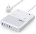 12-in-1 Charging Station USB C Power Strip with 5ft Cord,200W GaN IV USB C Charger Block,4 AC Outlets,8 USB for MacBook,iPhone 16/15/14,Fast Charging Desktop Charger for Office (A-White)