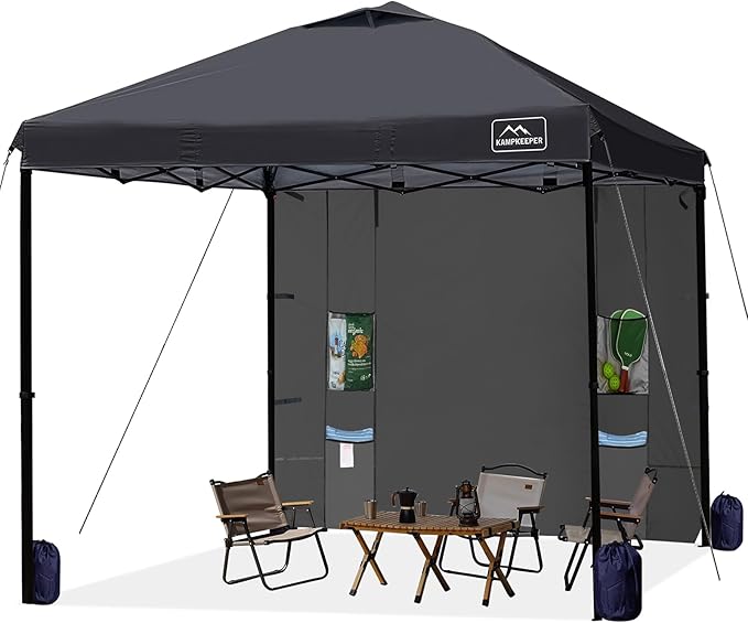 KAMPKEEPER 10x10 Pop Up Canopy Tent with Sidewall - Easy Setup Sun Shelter, Outdoor Shade with Vented Roof for Backyard | UV & Rain Portable Instant Camping Beach Canopy Tents (Black)