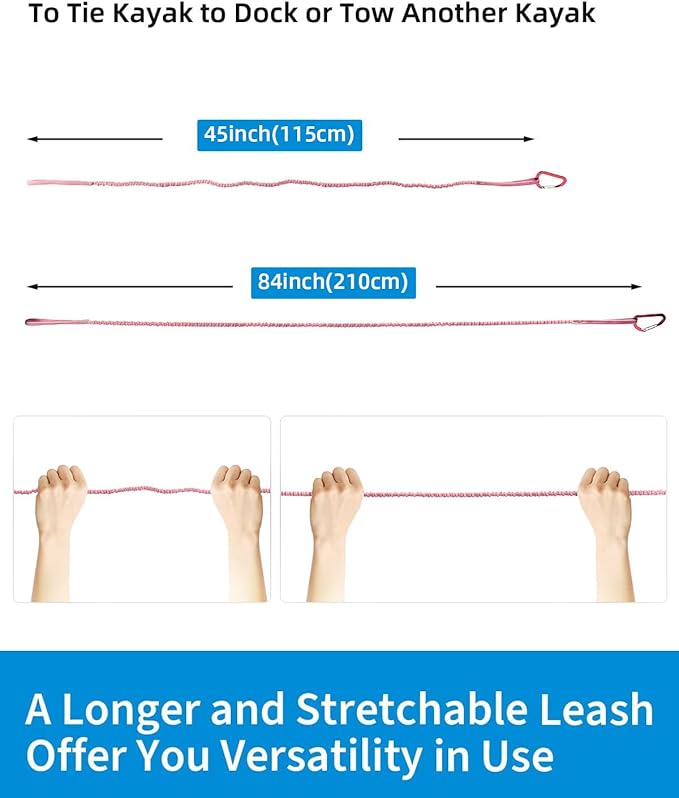 OCEANBROAD Kayak Paddle Leash Stretchable Strap Lanyard Rope for SUP Kayaking Boating Canoeing Fishing Pole Rod 4-7 Feet