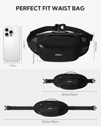 WATERFLY Fanny Pack Waist Bag: Large RFID Blocking Crossbody Bags with Multi-Pockets, Breathable Casual Anti-Theft Hip Pouch for Women Men Traveling Walking Hiking-Black