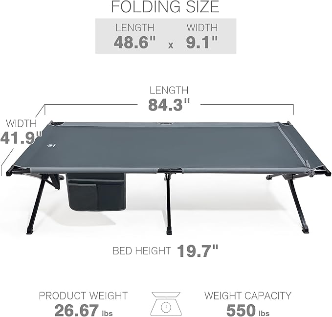 EVER ADVANCED Extra Wide Camping Cot for Adults Oversized XXL Sleeping Cots Folding Cot Bed with Carry Bag, 84.3" L x 41.9" W, Support to 550 lbs