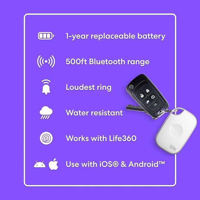 Tile by Life360 Pro - Powerful Bluetooth Tracker, Key Finder and Item Locator for Keys Bags, and More. Both iOS and Android Compatible. Phone Finder. 2-Pack (Black/White)
