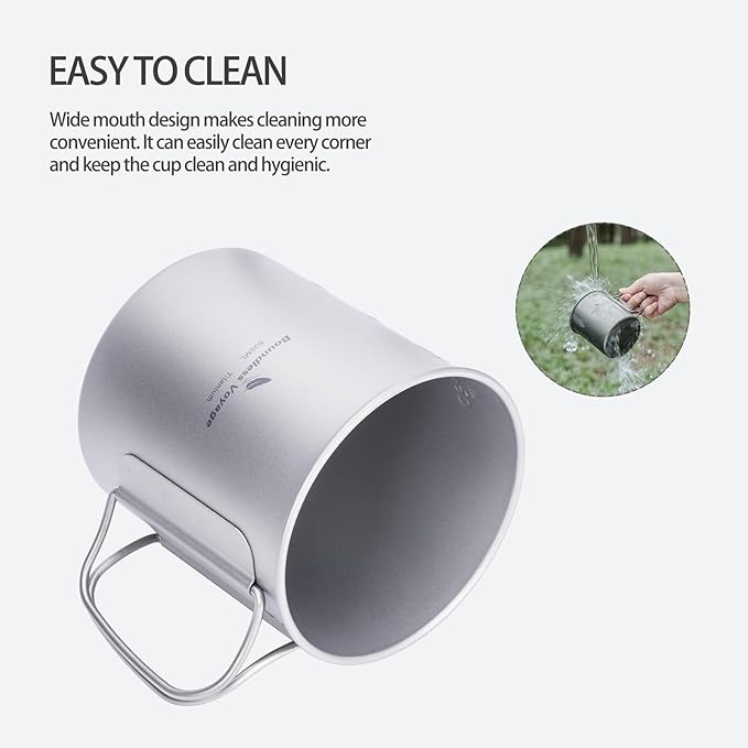 iBasingo 600ml Titanium Mug with Lid Tea Coffee Water Cup Outdoor Camping Pot Ultra-light Portable Hiking Backpacking Cooking Kit Picnic Tableware Drinkware with Foldable Handle Ti3036D