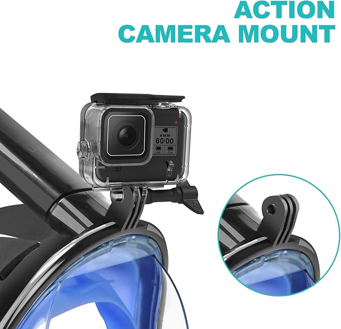 Full Face Snorkel Mask Adults with Dry Top System, Detachable Camera Mount, 180 Panoramic Anti-Fog Anti-Leak Diving Mask for Adult and Kids
