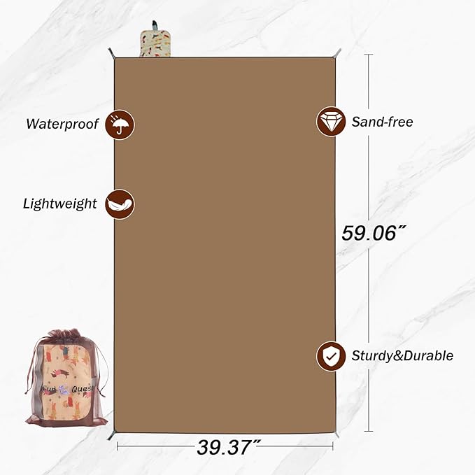 Picnic Blanket Waterproof – Packable Sand Proof Beach Blanket (0.42lb/0.66lb), Compact & Foldable, Fits in Pocket with Integrated Stakes, Ideal for Camping, Hiking, Travel, Concert, Festival