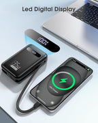 EnergyQC 20000mAh Portable Charger, 35W PD 3.0+QC 4.0 Fast Charging Power Bank with Built-in Lightning & USB-C in&Out Cables, Travel Battery Pack for iPhone 17/16/15/14, Samsung, iPad, Android, Black