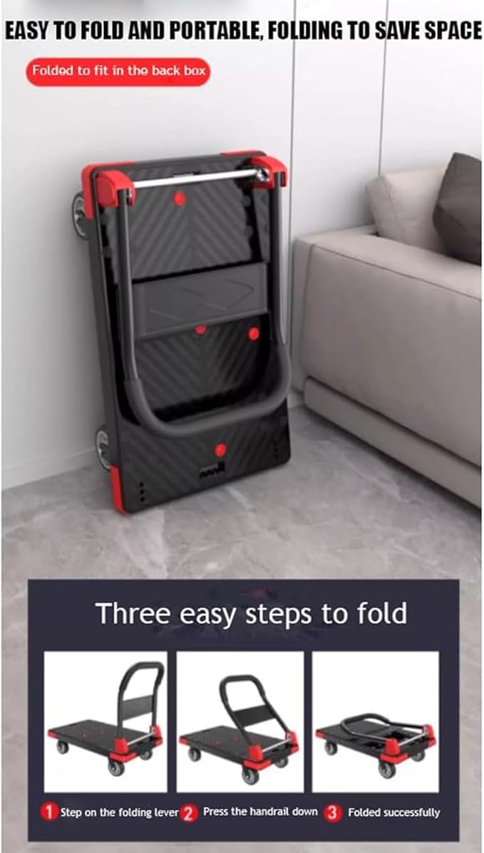 Foldable Hand Truck, Platform Cart, Flatbed Trolley with Swivel Wheels, Moving Cart for Office Use, Portable Utili n
