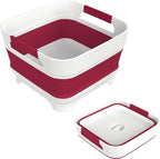 2.4 Gal Collapsbile Wash Basin with Drian Plug,9L Dish Pan for Soaking Baby Bottles,Portable Sink, Multiuse Foldable Bucket,Ice Beverage Tubs for Camping, Vegetable Washing, RV (Viva Magenta)