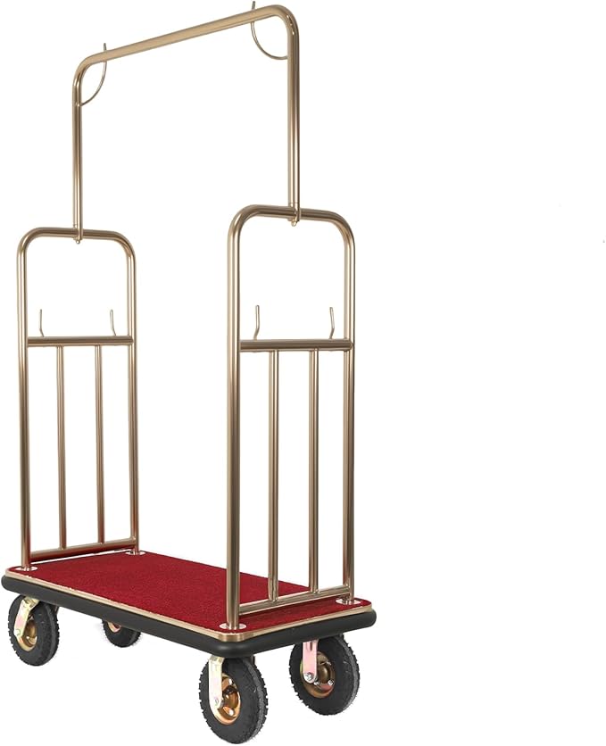 Generic Hotel Luggage Cart 39Lx19Wx68H Inch Baggage Lobby Cart Up to 881LBS 8-inch Silent Rubber Casters Carpet Deck Bumper Rails Guest Room Trolley Add Elegance to Hotel&Resort