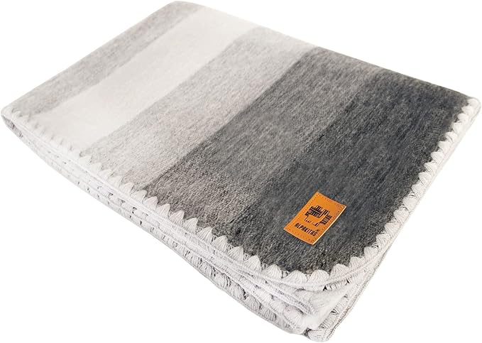Alpaca Wool Blanket – Queen Size, 87 x 64 Inches – Warm & Lightweight – Couch, Bed, or Outdoor Blanket – Gray