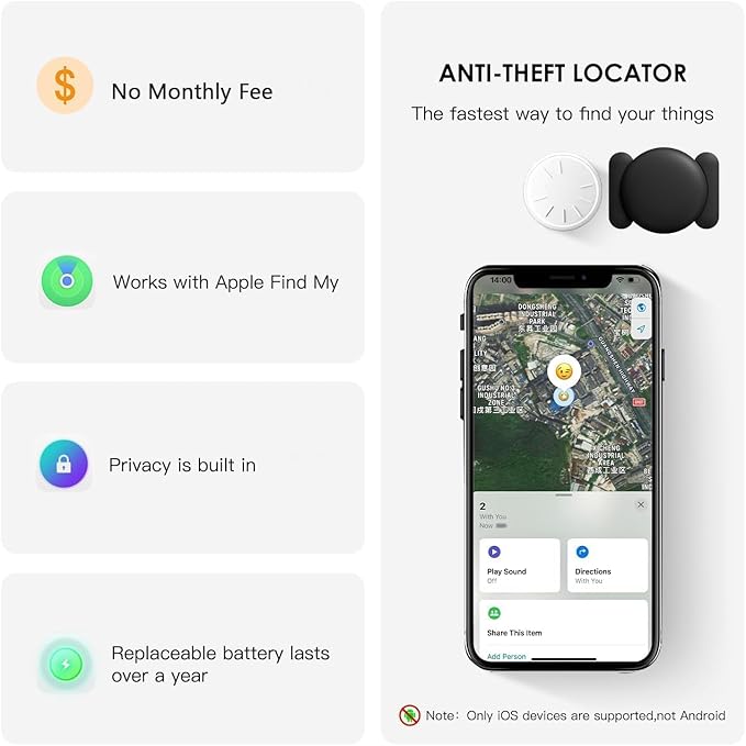 Tracker Device for Vehicles,GPS Car Tracker,No Monthly Fee Car Locator Tracker Work with Apple Find My(iOS Only),Mini Hidden Car Tracker with Magnetic Case - (Black,2PCS)