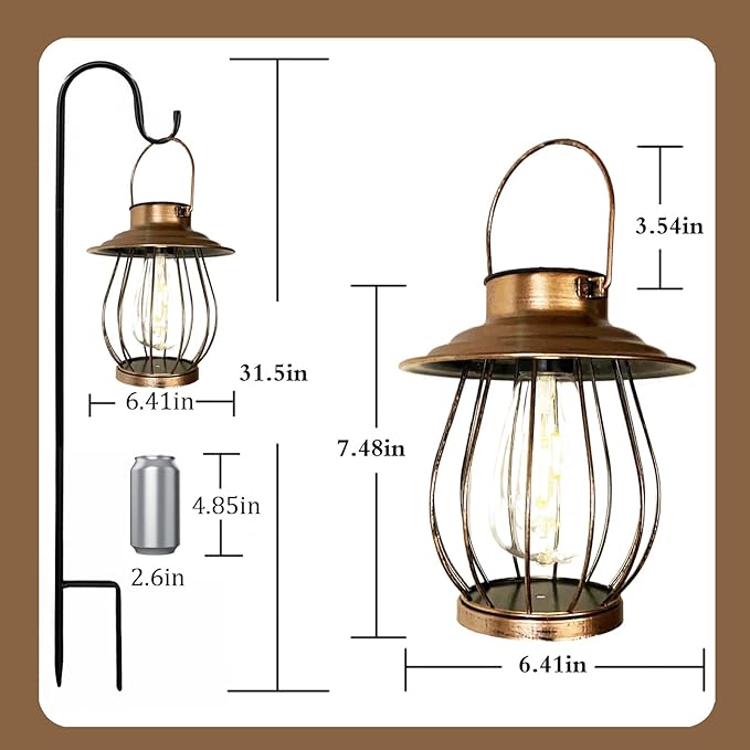 Solar Lanterns Outdoor Waterproof - Outdoor Hanging Lantern with Shepherds Hook, Christmas Halloween Housewarming Gifts for Women Mom Grandma, Lanterns Decorative Outdoor for Yard Patio Backyard Porch