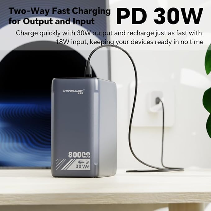 80000mAh High Capacity PD 30W Power Bank Fast Charging 22.5W Portable USB C Battery Packs with 5 Outputs & LCD Display Battery Bank for iPhone, Samsung, iPad ,Macbook & Outdoors Camping (GREY)