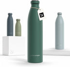 LARS NYSØM Stainless Steel Insulated Water Bottle 12oz 17oz 25oz 34oz 51oz | Insulated Thermo Flask for Hot and Cold Beverages | Leakproof Drinking Bottle (Pine Green, 33.9oz)