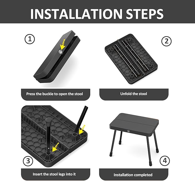 10 Inch Portable Folding Stool for Camping, Gardening, BBQ, and Outdoor Activities (Black)