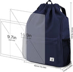 Drawstring Backpack with Mesh Pockets String Gym Bag Sackpack Sandproof Water Resistant Beach Backpack for Men Women
