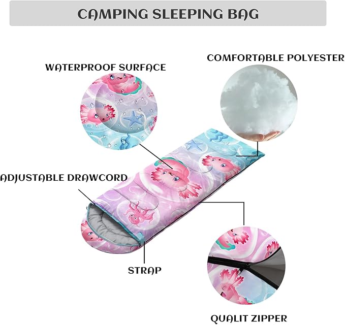 Sleeping Bags for Adults Youth Kids,3D Printing Camping Sleeping Bag for Girls Boys Lightweight Waterproof Cold/Warm Weather Sleeping Bag for 3 Seasons