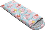 AILONEN Pink Lovely Rabbit Sleeping Bag for Girls Kids Adults,Warm and Cool Weather,Lightweight,Waterproof Backpacking,Cartoon Flowers Printed Bunny Sleeping Bag for Camping