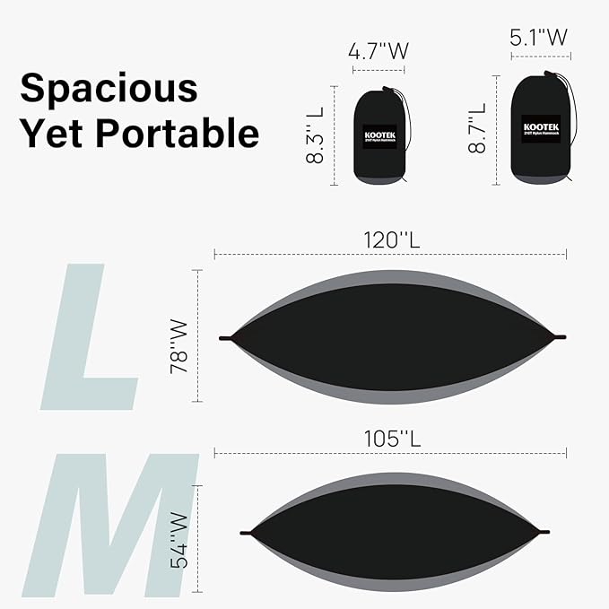 Kootek Camping Hammock, Portable Hammocks with Tree Straps & Attached Carry Bag, Camping Essentials Gear, Perfect for Outside Indoor Hiking Beach Backpack Travel