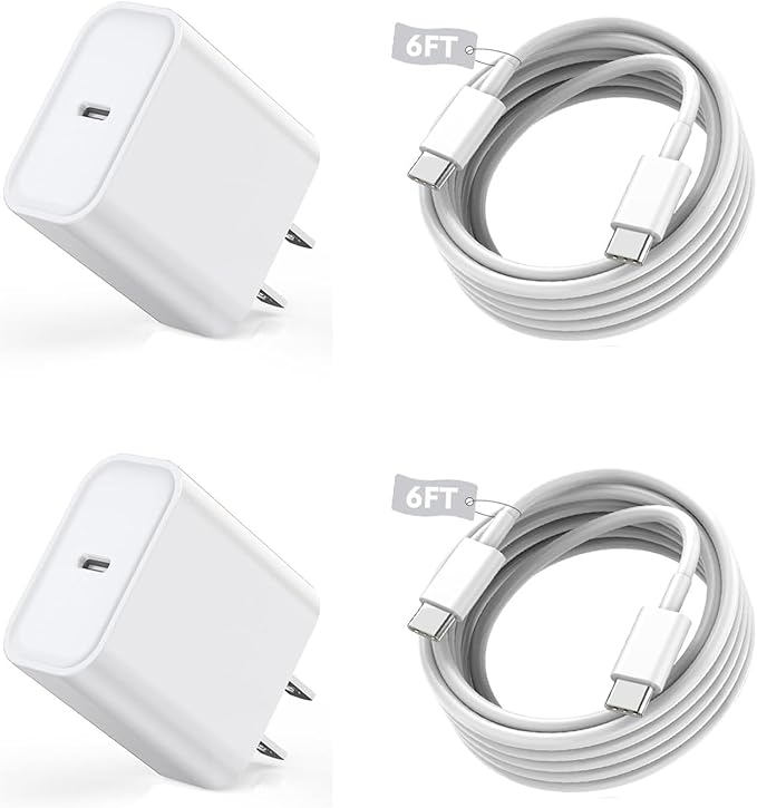 Long USB C Cable for iPhone 16 15 Charger,2Pack 20W USB C Charger Block i Phone 16 Pro Fast Charging 6FT C to C Cord Cable for iPhone 16/16 Pro/16 Plus/16 Pro Max/15/15 Plus/15 Pro Max/15 Pro/iPadPro