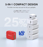 50W USB C Wall Charger, 2Pack 5-Port C Charger Fast Charging Block PD Power Adapter +QC 3.0 Multiport Type C Box Brick Cube USB A Wall Plug for iPhone 16/15/14/13 Pro Max, iPad,Samsung Galaxy(Red)