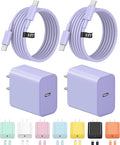 3FT iPhone 17 16 15 Charger Fast Charging USB C Charger Block Type C Chagrer Fast Charging 2-Pack for iPhone 17/17 Plus/17 Pro/17 Pro Max/iPhone 16/16 Plus/16 Pro/16 Pro Max/15 Pro Max/Samsung(Purple)