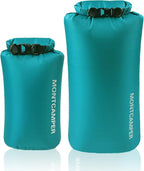 2-pack 30D Nylon Waterproof Dry Bag-Portable Storage Sack for Kayaking, Hiking and Rafting-Roll Top Closure-Float on Water(5L/20L,Turquoise blue)