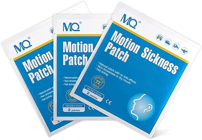 MQ 42ct Motion Sickness Patches Non Drowsy, Sea Sickness Patches for Cruise Travel Essentials, Waterproof Patch Behind Ear for Car Airplane Altitude Sickness, Long Last 72H