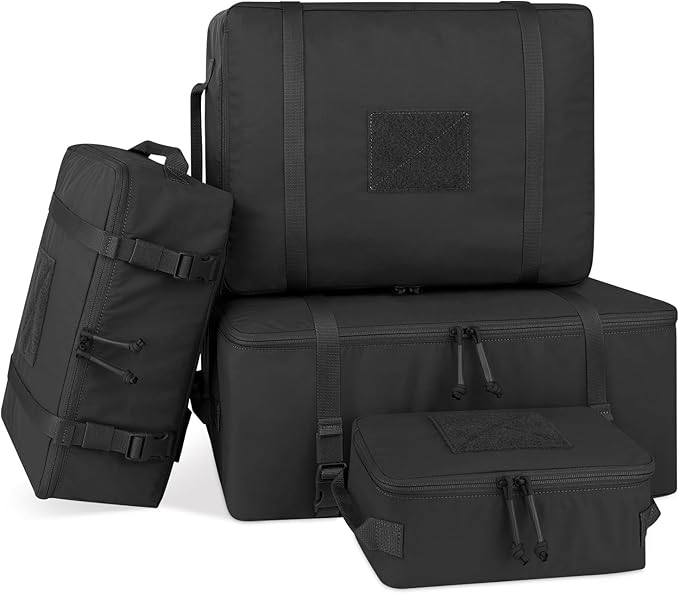 PETAC GEAR 4 PCS Tactical Modular Packing Cubes with Waterproof Material, Large Capacity Storage Bag, Easy Clean Outdoor Travel Organize Storage Pouches Bags (BK)